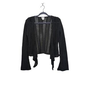 Dark Gray boho crochet knit Cropped Long sleeve Cardigan